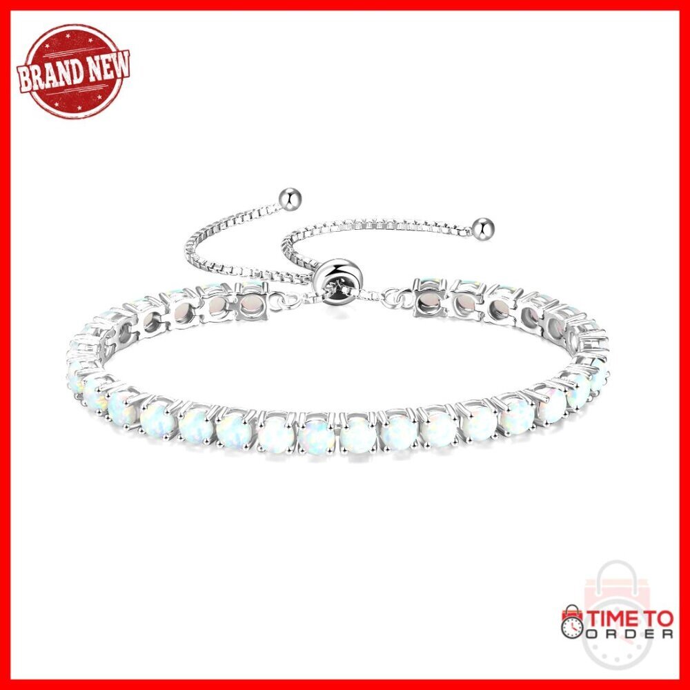 Sterling Silver Tennis Bracelet with Opal Stones Adjustable Chain Fine Jewelry